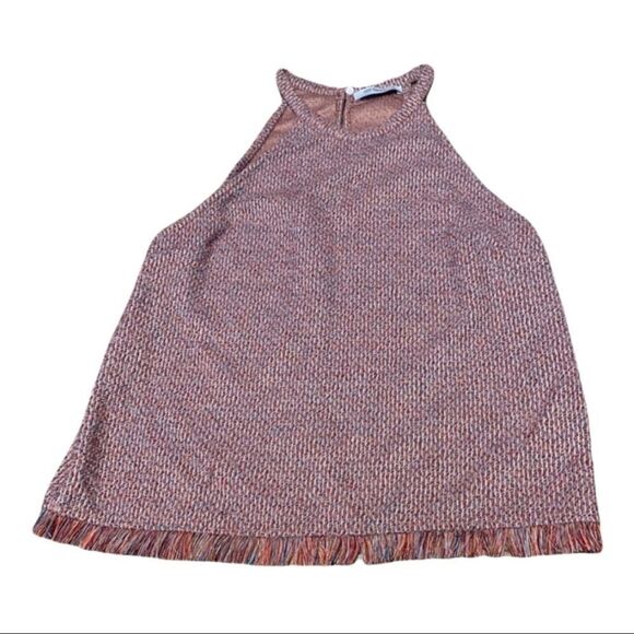 ZARA Trafaluc Racerback Boho Top S Raw Hem Fringe Sleeveless Tank - Picture 1 of 3